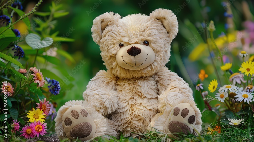 A soft, fluffy teddy bear sitting in a cozy room, surrounded by pillows and blankets. A soft, fluffy teddy bear sitting in a cozy room, surrounded by pillows and blankets.