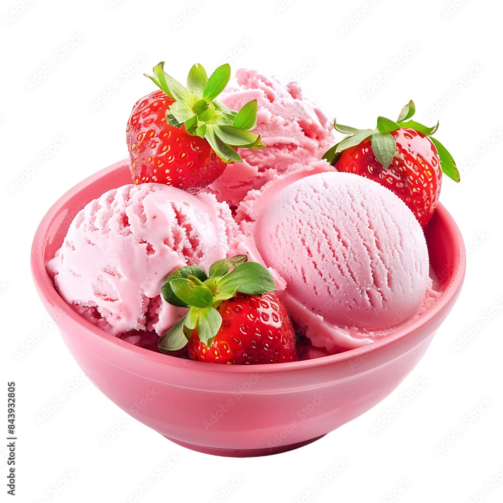 Strawberry Ice Cream in a Ceramic Bowl Cutout Strawberry Ice Cream in a Ceramic Bowl Cutout