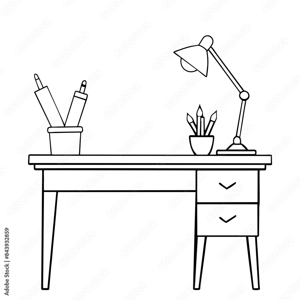Work Desk - tidy desk with stationery and a lamp Work Desk - tidy desk with stationery and a lamp