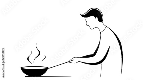 line drawing of a chef preparing food.