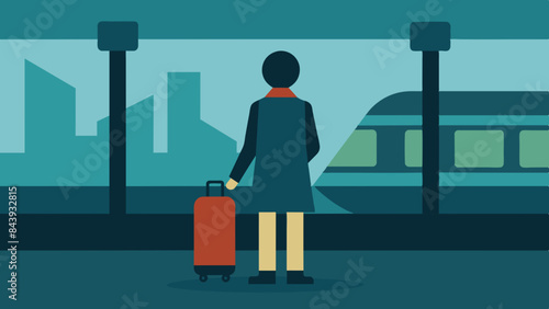 Urban Commuter - Vector Illustration of Traveler at Train Station