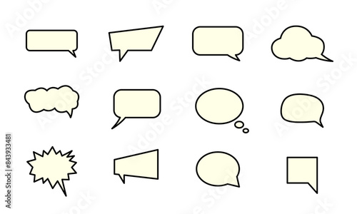 Call out bubble or callout speech balloon set in light yellow color. Callout bubble or callout speech balloon set in yellow color stroke style. Vector speech clouds chat bubble icon. photo