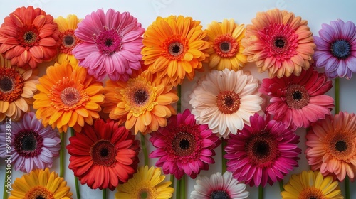 A Colorful Bouquet of Gerber Daisies Arranged on a White Surface