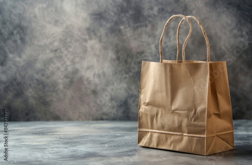 Brown Paper Shopping Bag on a Grey Concrete Background