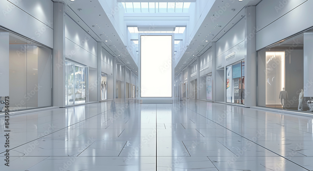 Obraz premium Empty Shopping Mall Corridor With Large Blank Advertisement