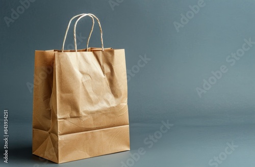 Brown Paper Shopping Bag on a Grey Concrete Background