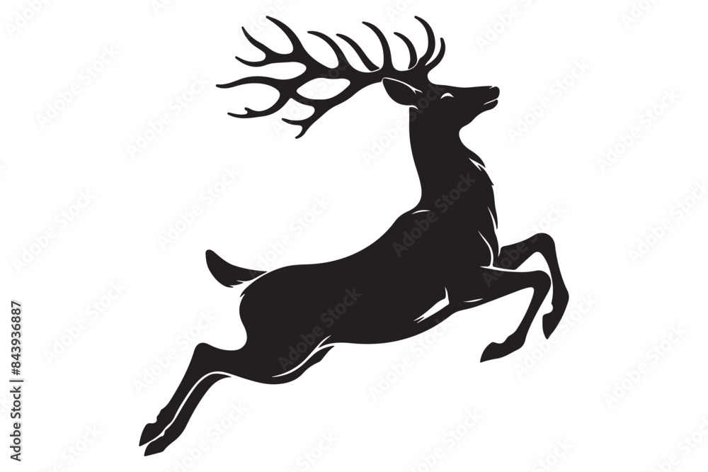 A graceful deer leaping through the air, silhouette on white A graceful deer leaping through the air, silhouette on white