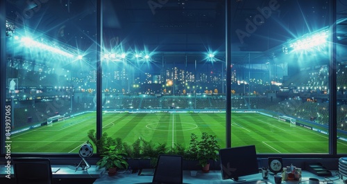 Nighttime View of a Soccer Field From a Window