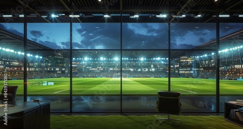 Nighttime View of a Soccer Field From a Window