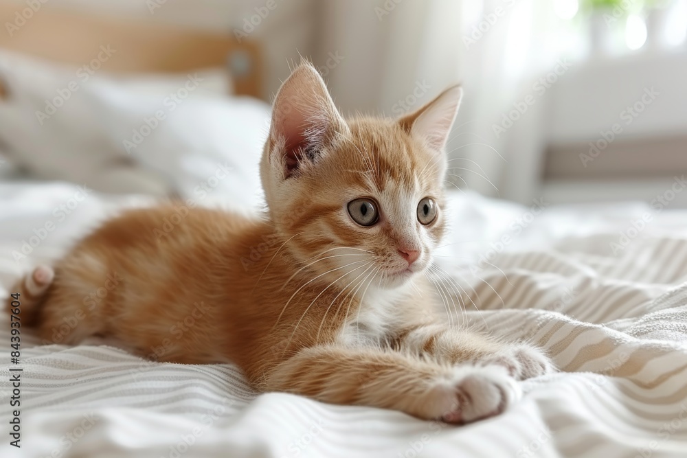 Adorable Orange Tabby Kitten Resting on a Bed Adorable Orange Tabby Kitten Resting on a Bed