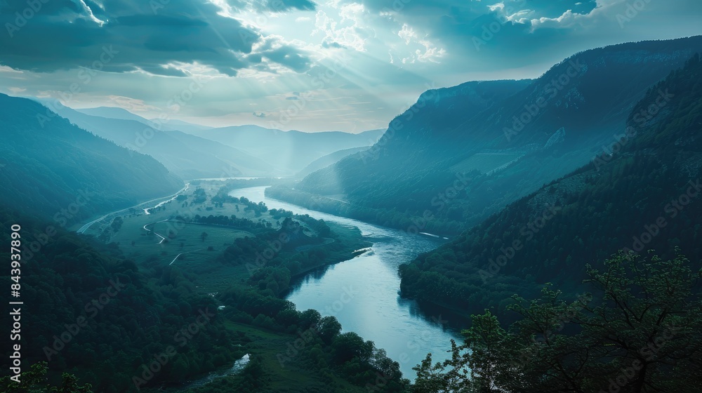 A river flowing within a valley A river flowing within a valley