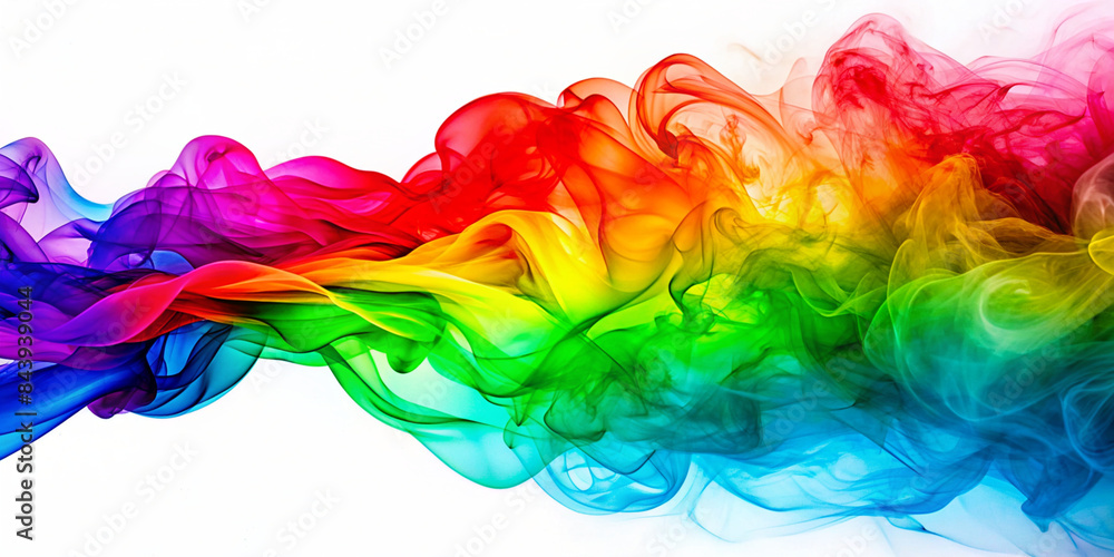 Abstract vibrant smoke in rainbow hues swirling on a white backdrop Abstract vibrant smoke in rainbow hues swirling on a white backdrop