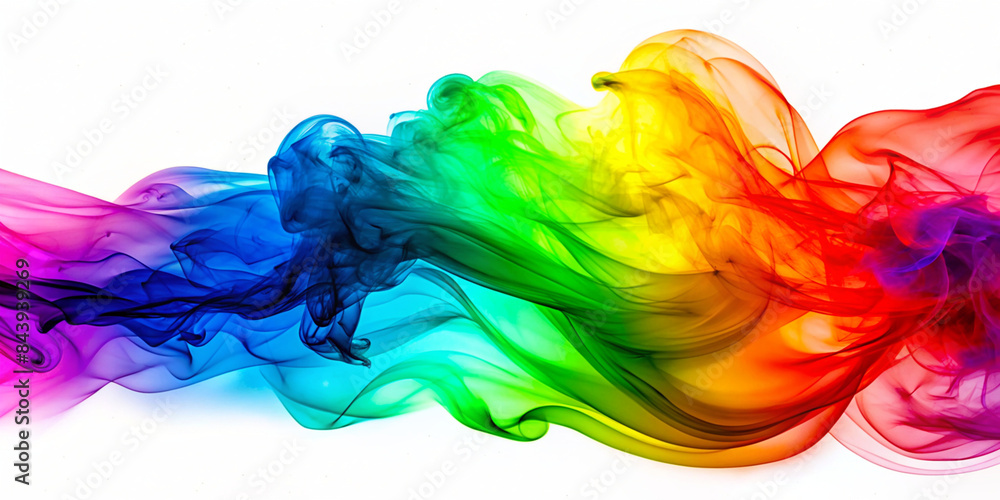 Abstract vibrant smoke in rainbow hues swirling on a white backdrop Abstract vibrant smoke in rainbow hues swirling on a white backdrop