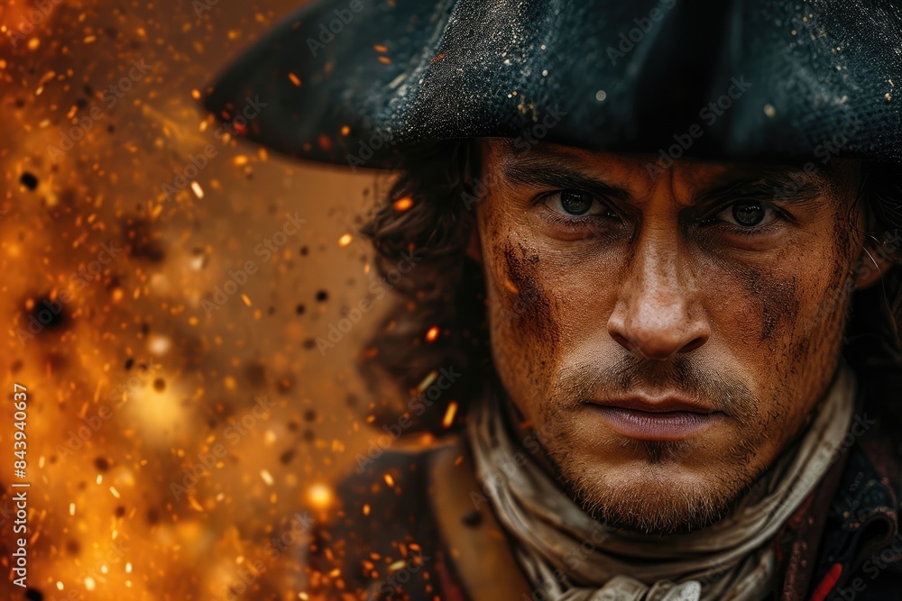 Napoleon's Triumph: The Legendary Leader with a Confident Gaze, Posing Emblematically Amidst the Chaotic Scene of Battle. Napoleon's Triumph: The Legendary Leader with a Confident Gaze, Posing Emblematically Amidst the Chaotic Scene of Battle.