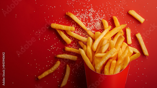 french fries on red background