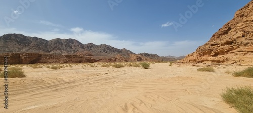 Foto view of the sinai desert with mountains of different tones in the distance