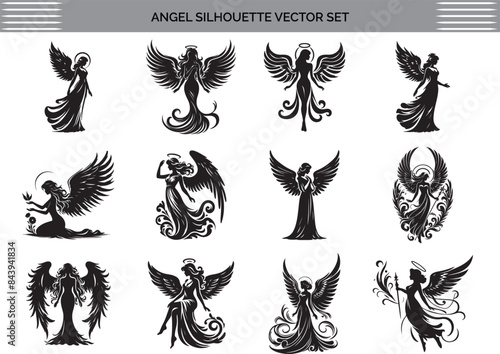 Vector illustration of a black angel silhouette