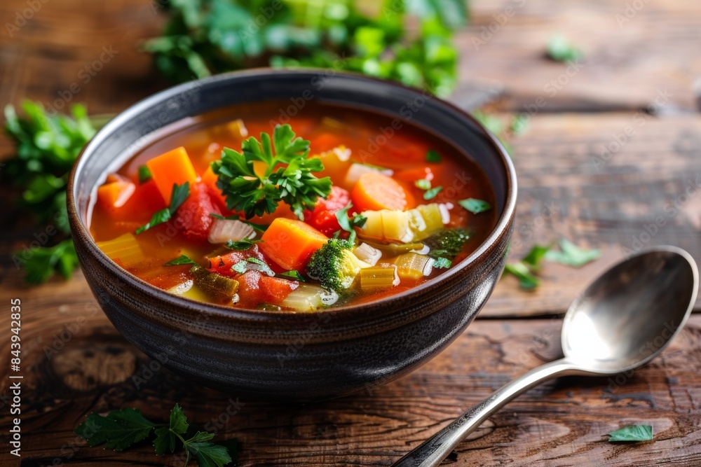 Hearty Vegetable Soup With A Spoon Hearty Vegetable Soup With A Spoon