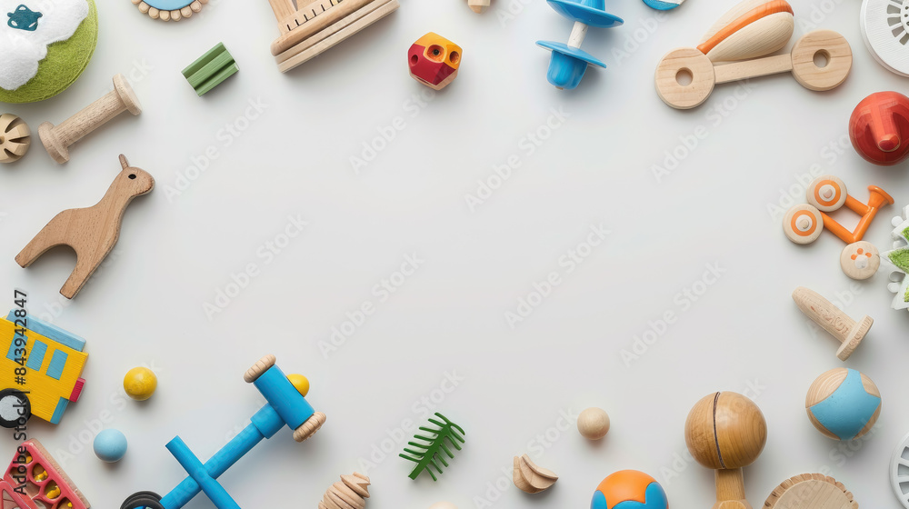 empty white background framed by wooden multi-colored toy cars and tools, blank, copy space, space for text, childhood, children, toys for boy, children's store, kindergarten, eco, wrench empty white background framed by wooden multi-colored toy cars and tools, blank, copy space, space for text, childhood, children, toys for boy, children's store, kindergarten, eco, wrench