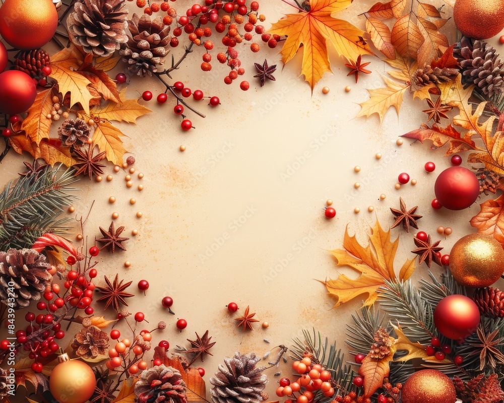 Autumn Christmas background with festive elements Autumn Christmas background with festive elements