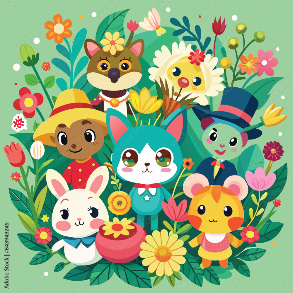Cute kids with pet friends at garden. kids book illustration. Cute kids with pet friends at garden. kids book illustration.