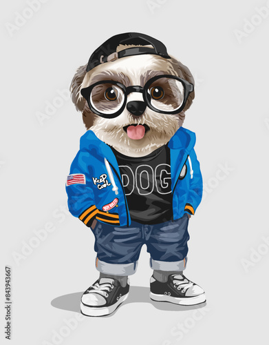 cute cartoon dog in fashion style hand drawn vector illustration