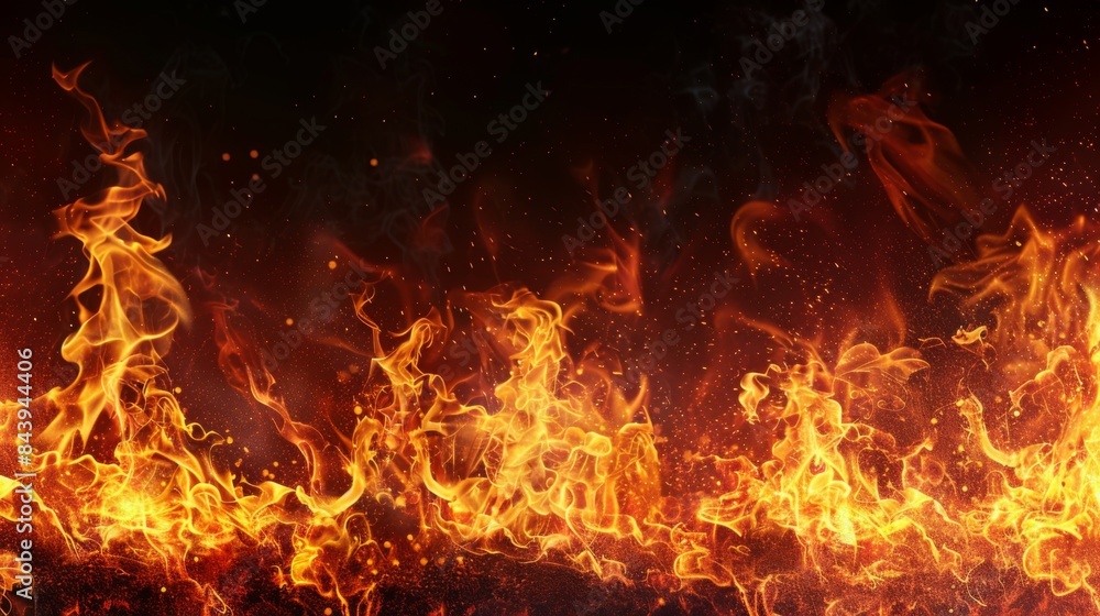 Texture of fire flames on black background. Burning red hot sparks Texture of fire flames on black background. Burning red hot sparks