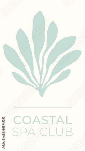 Seaweed cut out wall art print. Underwater sea life pastel blue and cream summer holiday coastal logo icon template.