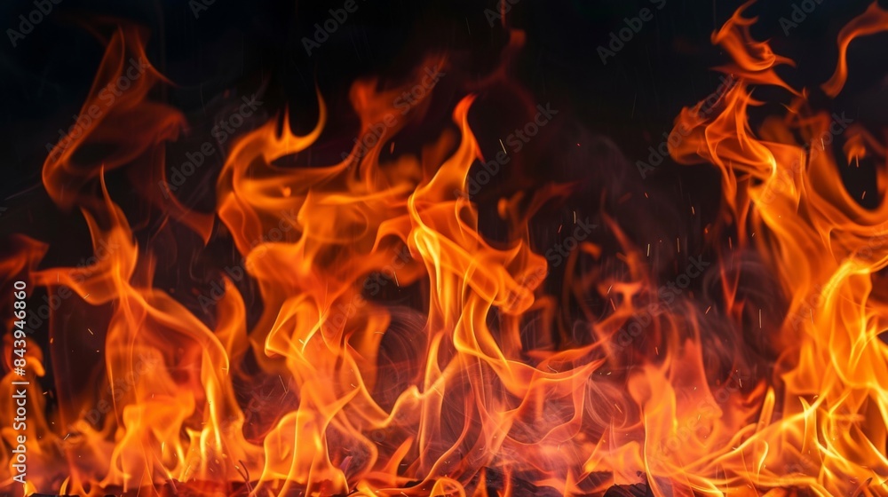 Texture of fire flames on black background. Burning red hot sparks Texture of fire flames on black background. Burning red hot sparks