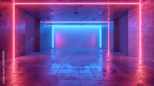 Vibrant Neon-Lit Empty Room for Futuristic and Modern Design Concepts © hisilly