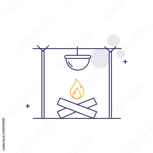Outdoor Campfire, Bonfire, Outdoor Fire, Camping, Campfire Cooking, Firewood, Outdoor Adventure, Fire Pit, Night Camping Vector Icon Design