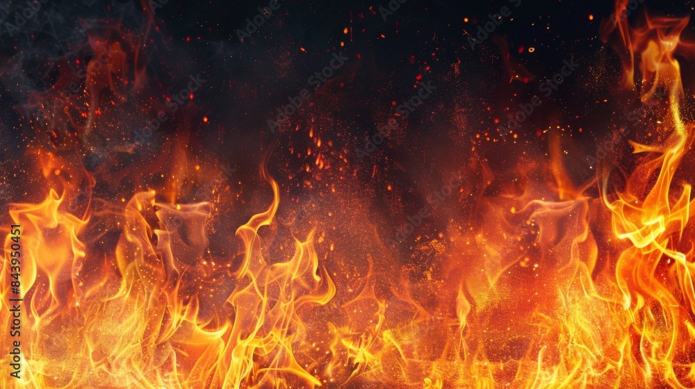 Texture of fire flames on black background. Burning red hot sparks Texture of fire flames on black background. Burning red hot sparks