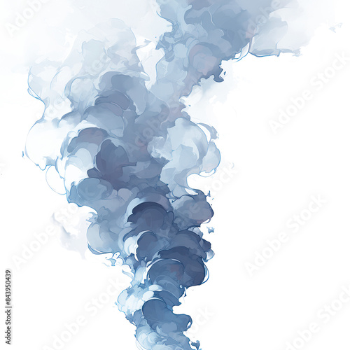 Abstract watercolor painting of a blue mist or smoke emerging from the bottom and dissipating into the white background. Artistic and calming.