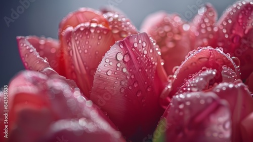 a breathtaking time-lapse close-up of tulips glistening with dewdrops,