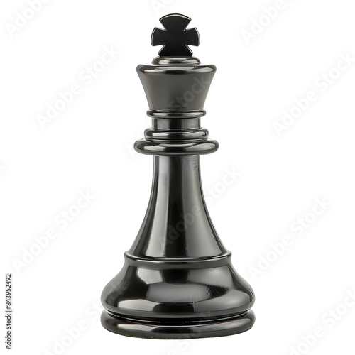 Close-up image of a black king chess piece on a white background, representing leadership, strategy, and intelligence in a game of chess. PNG transparent © weerasak