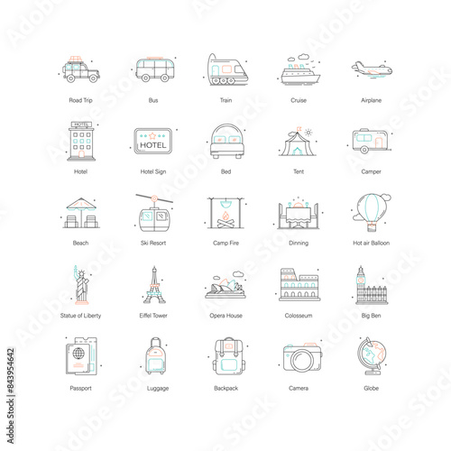 Holiday Vacation Travel Vector Icon Design Set