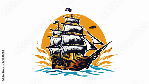 Pirate Ship Icon for Sea Adventure Graphics