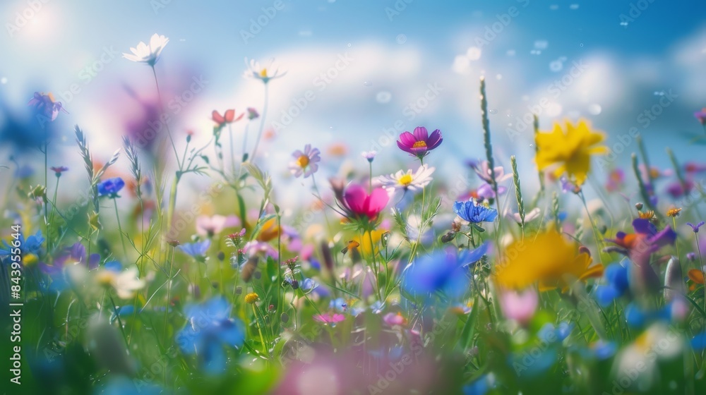 Fototapeta premium Picture of a mesmerizing time lapse of colorful wildflowers blooming in a meadow,