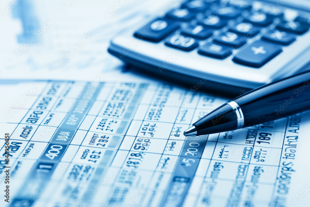 Financial paperwork with pen and calculator Financial paperwork with pen and calculator
