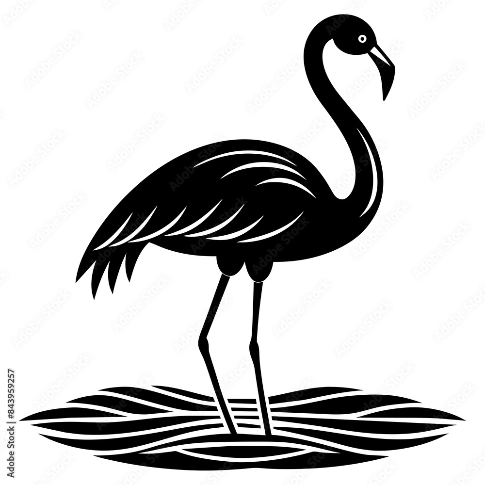 Fototapeta premium Flamingo on water vector silhouette