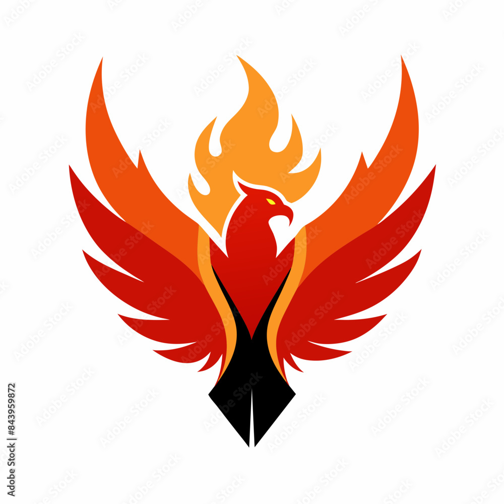 Fototapeta premium Phoenix rising from flames or ashes, symbolizing resilience, transformation vector illustration