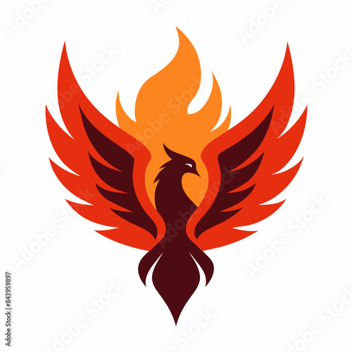 Phoenix rising from flames or ashes, symbolizing resilience, transformation vector illustration