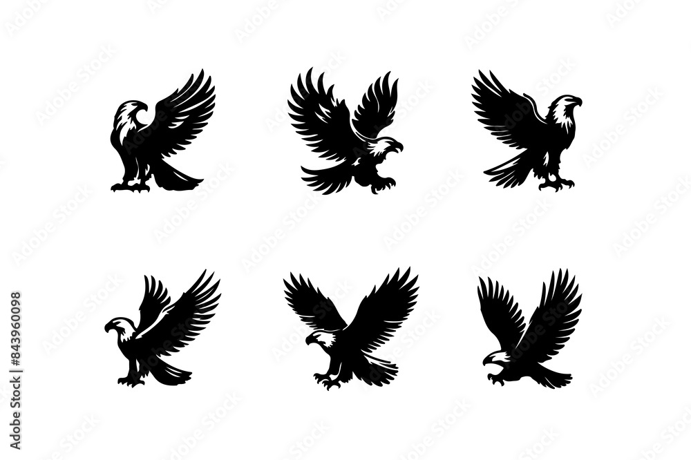 Set of eagle silhouette vector illustration. Set of eagle silhouette vector illustration.