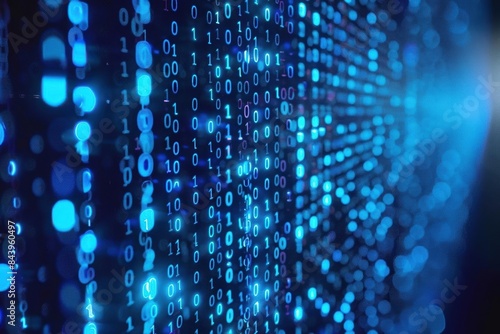 Wallpaper Mural Blue binary digits, streaming on digital screen, highres closeup, sharp and clear, vivid blue tones Torontodigital.ca