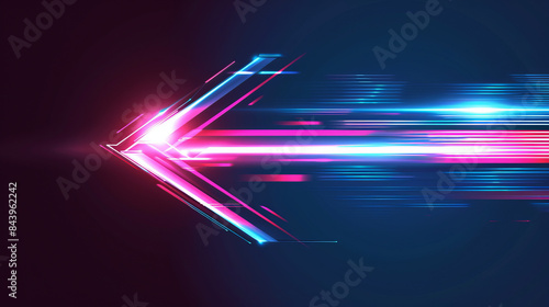 A digital 3D illustration featuring neon blue and pink arrows moving at high speed against a dark background. The dynamic and futuristic composition evokes a sense of motion and modern technology