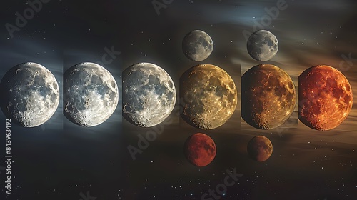 composite image showing the different phases of the Moon throughout its monthly cycle from new moon to full moon