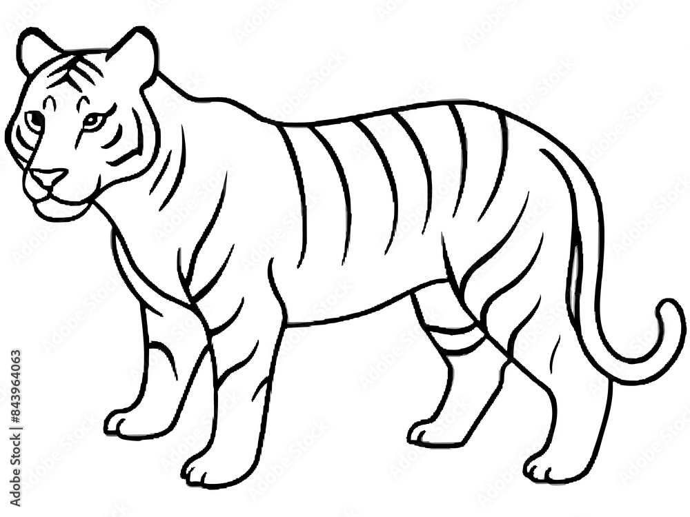 Obraz premium A powerful tiger prowling in the jungle in line art style