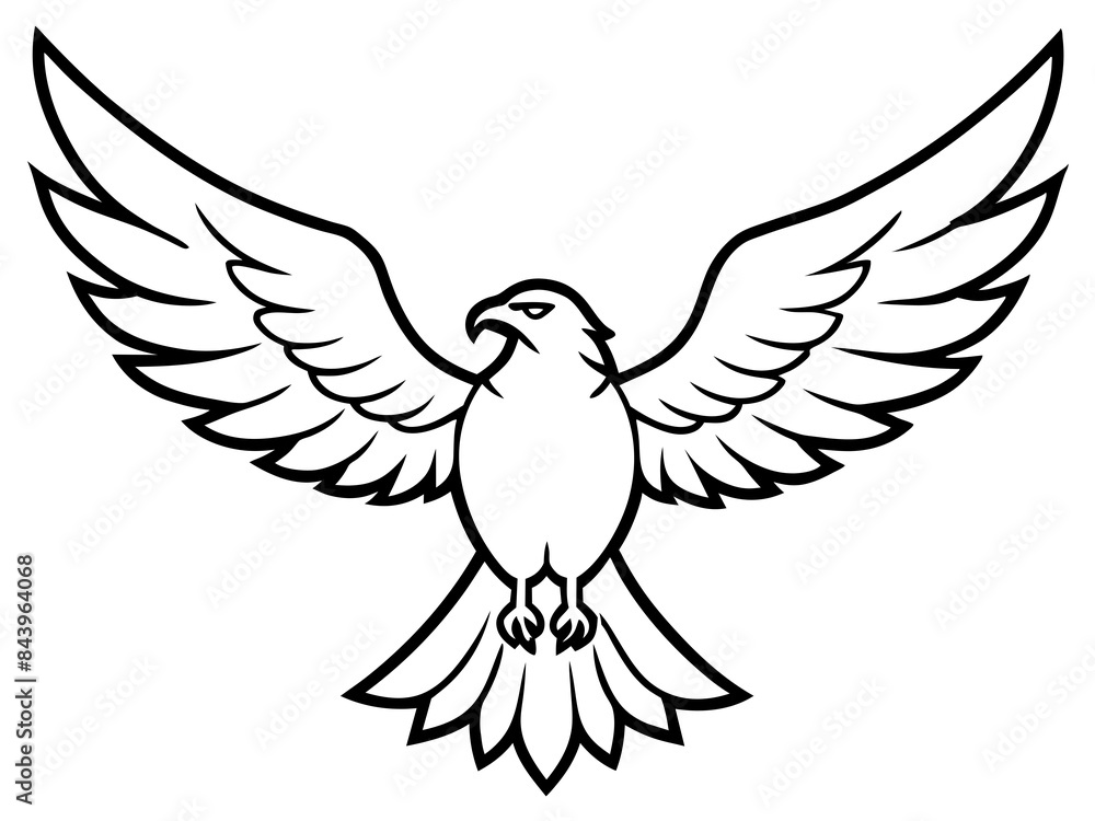 Naklejka premium A powerful eagle with spread wings in line art style