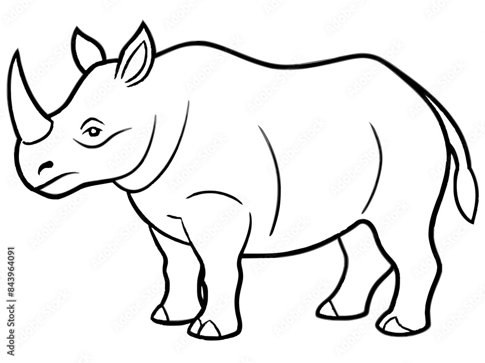 A powerful rhinoceros with a large horn in line art style A powerful rhinoceros with a large horn in line art style