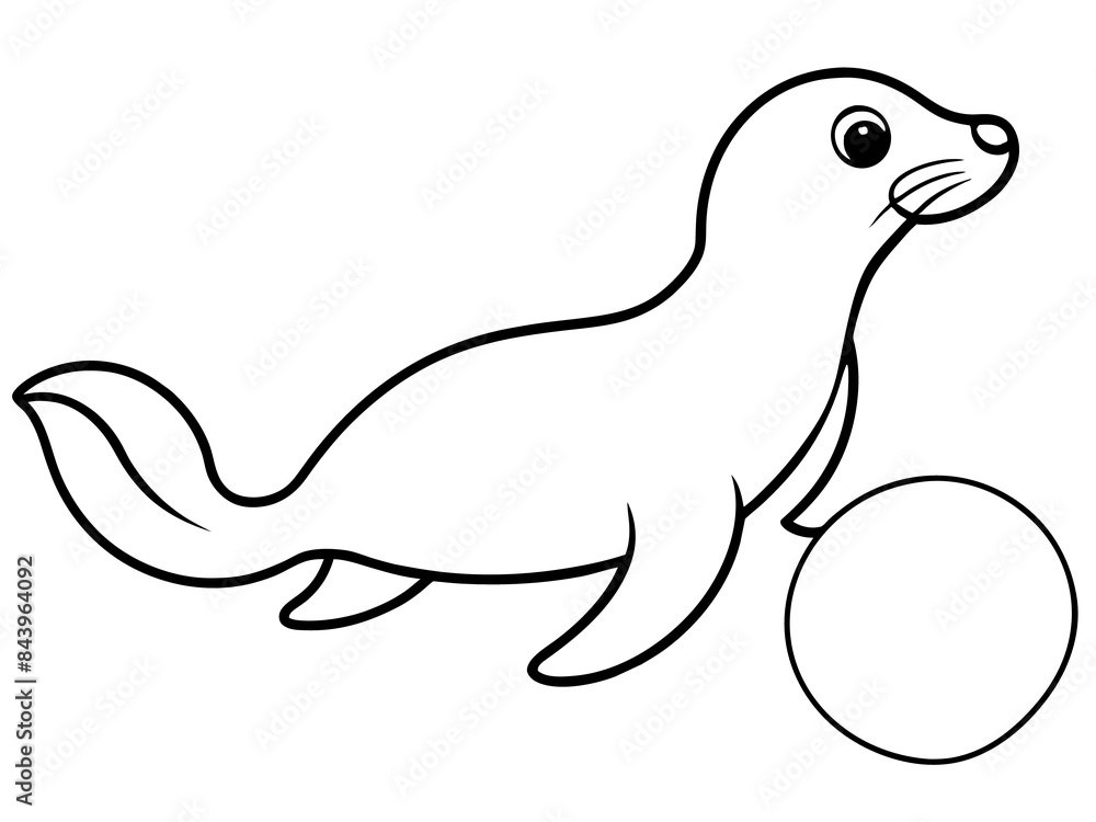 A playful seal balancing a ball in line art style A playful seal balancing a ball in line art style